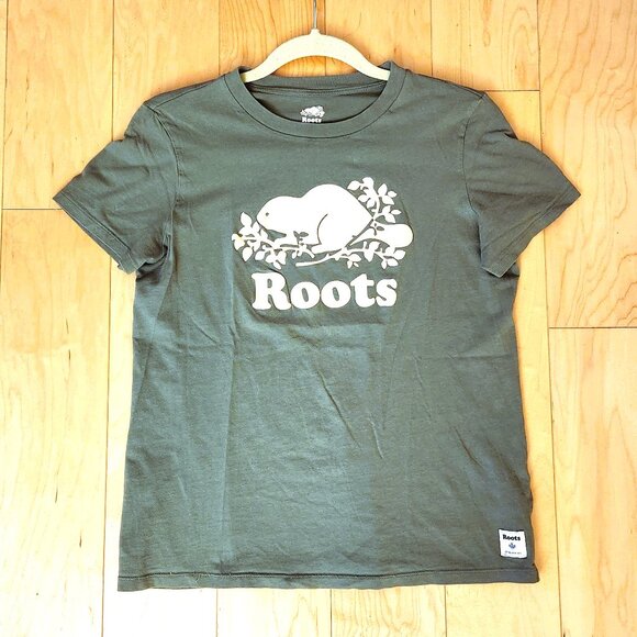 Roots Cotton Cooper Beaver Forest Green T-shirt sz M Very Soft - Picture 1 of 11
